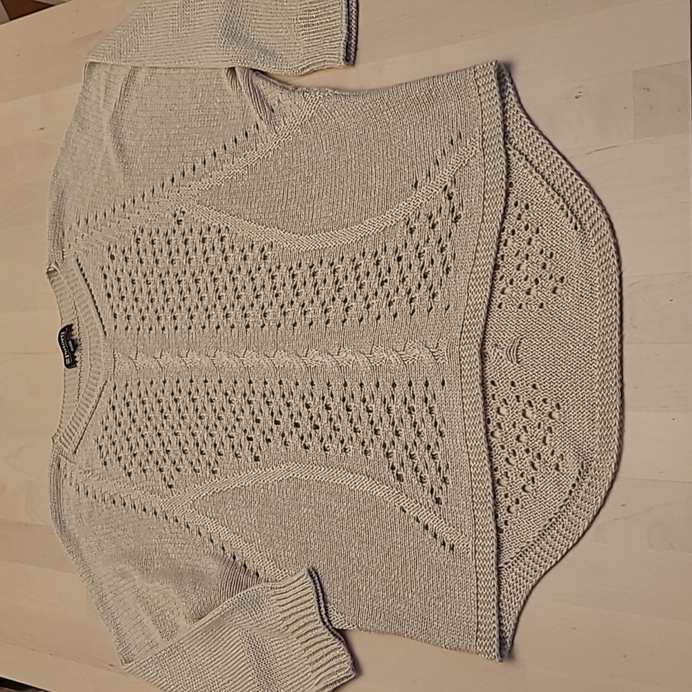 LIKE NEW Putorti Sandy Tan Open Crocheted 3/4 Sleeved Top 100% Acrylic